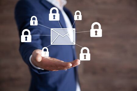man hand letter with locks in screenの写真素材