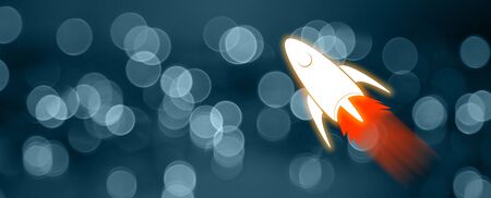 rocket in screen on the bokeh backgroundの写真素材