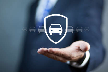 man touching in car in the screenの写真素材