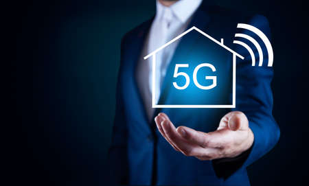 man hand touching 5G text in screen