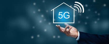 man hand touching 5G text in screen