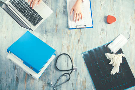 doctor with Medical equipment on the deskの写真素材