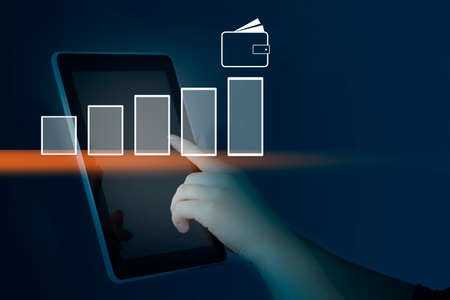 man hand tablet with network in screen