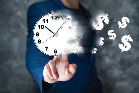 man hand clock with dollar sign in screen