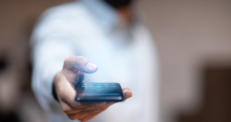man hand phone and touching in empty screen