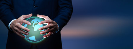 man hand globe in screen