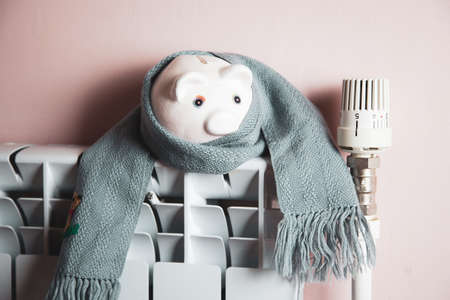 piggy bank on Heating System in homeの写真素材