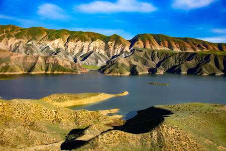Azat Reservoir with beautiful mountains under sky