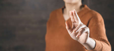 young woman touching in the screen background