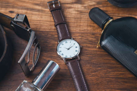the man different accessories on the table
