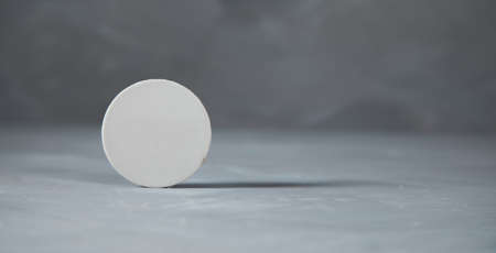 white stone tray on the gray tableの写真素材