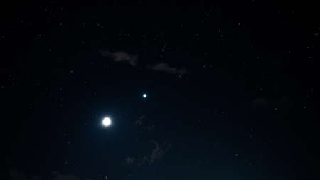 stars and moon in the dark nightの写真素材