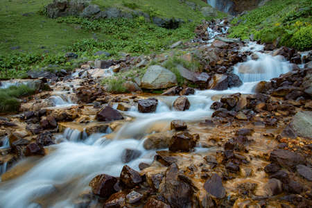 the waterfull in the mountainの写真素材