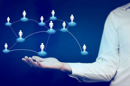 woman touching future technology social network in screenの写真素材