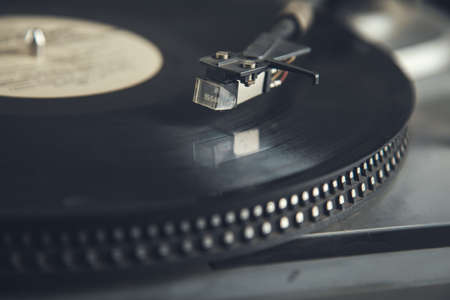Vintage old record player gramophone needle on record