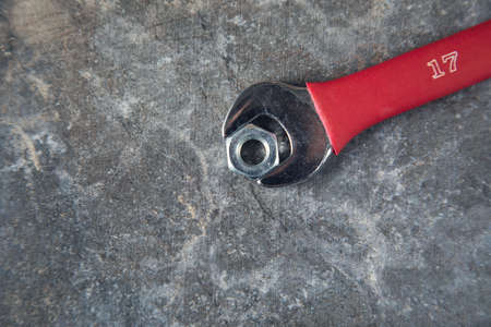 New wrenches on the gray abstract backgroundの写真素材