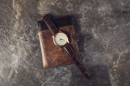 watch on the wallet on abstract backgroundの写真素材