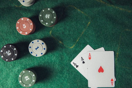 poker chips stack with cards an ACE