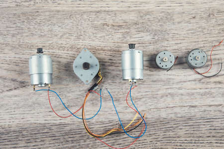 Small electric motors on the table backgroundの写真素材