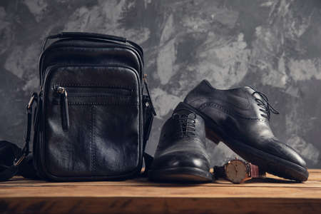 elegant shoes with bag and watch for manの写真素材