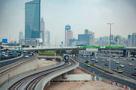 Dubai metro railway in a summer day in Dubai, United Arab Emiratesの写真素材