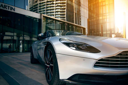 Aston Martin in front of the car show in Dubaiのeditorial素材
