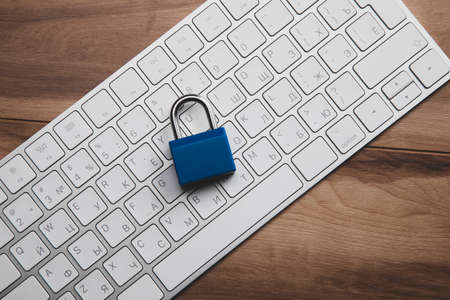 Computer security concept. Padlock on computerの写真素材