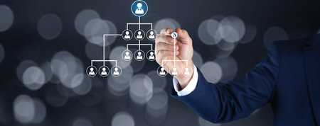 Business man drawing a social network concept.の写真素材