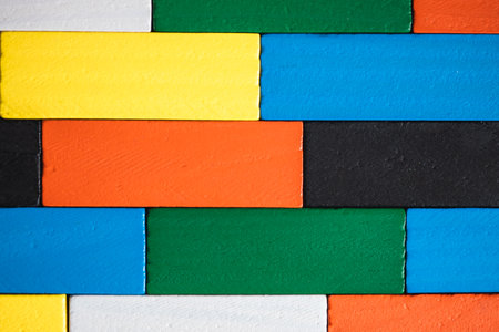 Spectrum of stacked colored wooden blocks.の写真素材