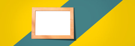 picture frame on the yellow and blue table background