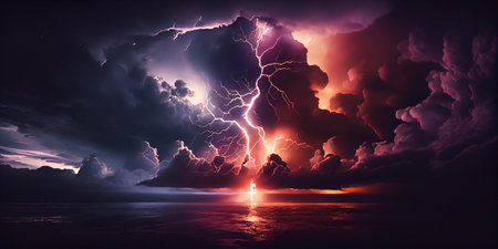 Dramatic stormy sky with lightning, 3d render illustrationの素材