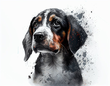 Watercolor portrait of a Bernese Mountain Dog on a white backgroundの素材