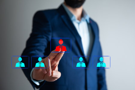 Man touching a leadership concept on a touch screenの写真素材