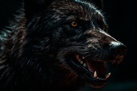The black wolf opened its mouth. Generative AI illustratorの素材