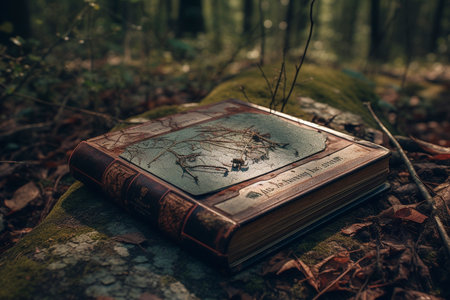 Book in the forest on the ground. Generative AI illustratorの素材
