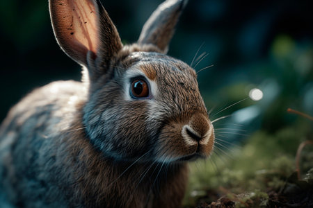 Gray hare in the forest. Generative AI illustratorの素材