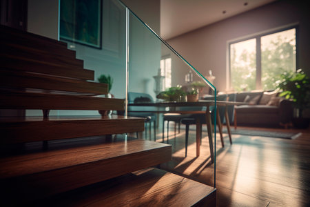 Glass stairs in a modern house. Generative AI illustratorの素材