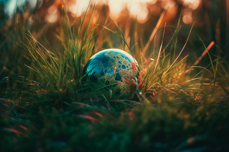 Sphere on the grass. Generative AI illustratorの素材