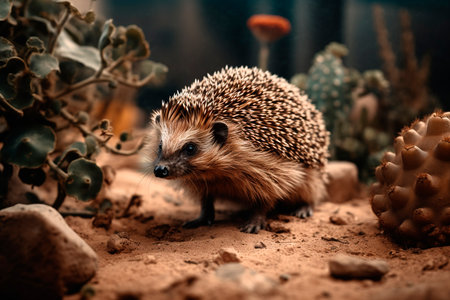 Hedgehog in the forest. Generative AI illustratorの素材