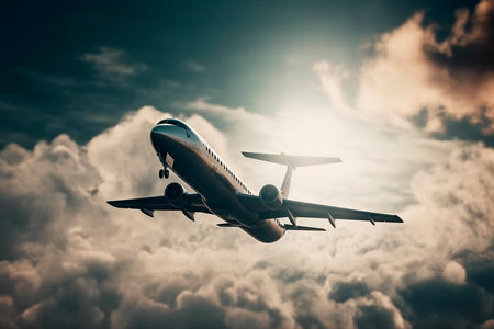 Airplane in the sky. Generative AI illustratorの素材