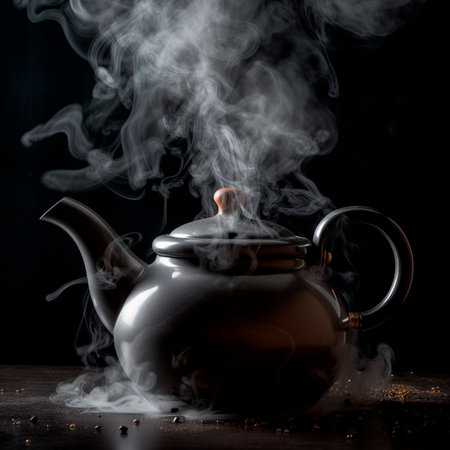 Boiling water rises from the kettle. Generative AI illustratorの素材
