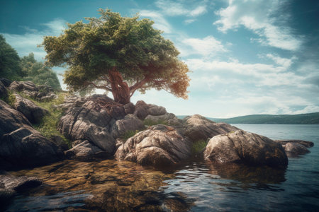 tree on the coast. Generative AI illustratorの素材