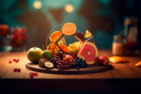 On the table are fruits and berries. Generative AI illustratorの素材