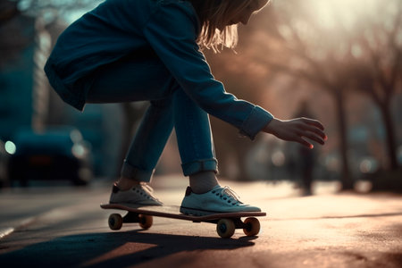 The girl is riding a skateboard. Generative AI illustratorの素材