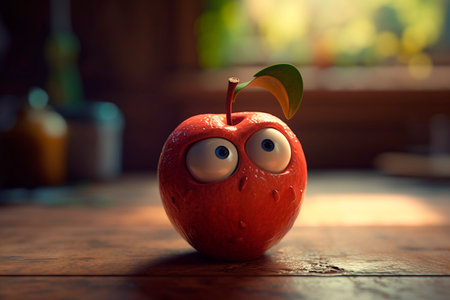 Cartoon apple with eyes and mouth. Generative AI illustratorの素材