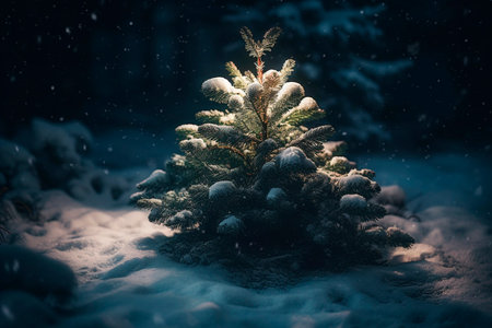 Christmas tree in a snowy forest. Generative AI illustratorの素材