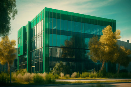 Green building facade and plants. Generative AI illustratorの素材