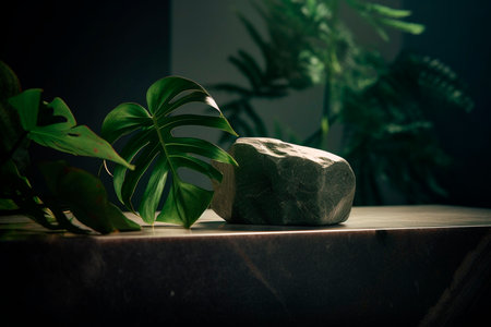 Stone and leaves. Generative AI illustratorの素材