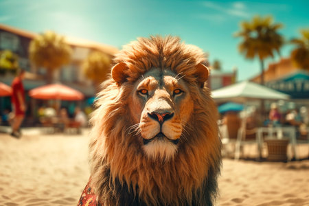 Lion on the beach. Generative AI illustratorの素材