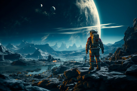 Astronaut on the background of the planet Mars. Mixed mediaの素材